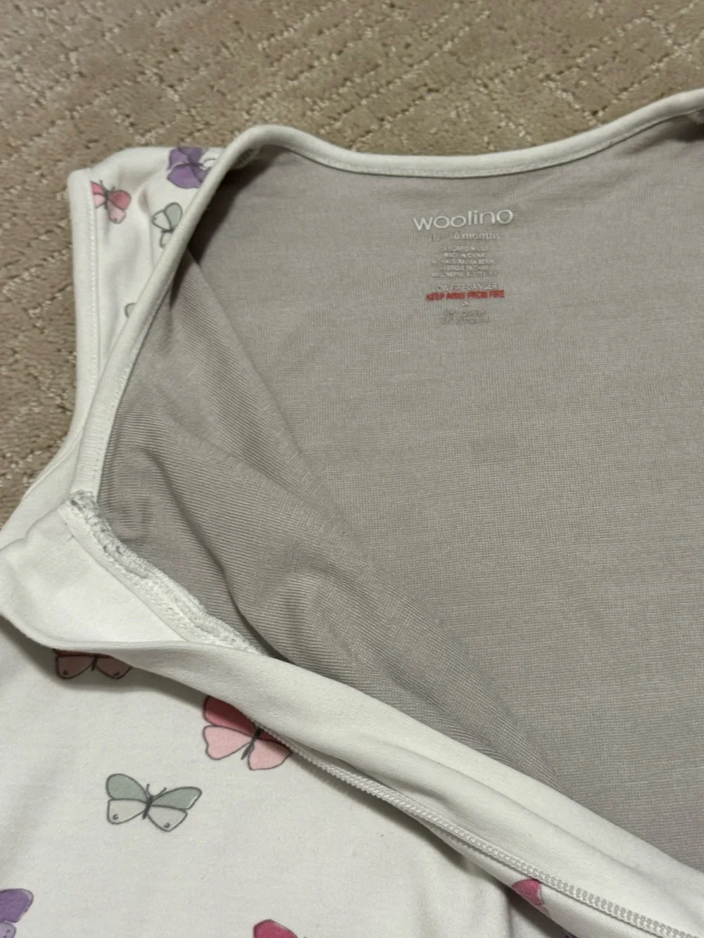 Woolino Merino Wool Baby Sleeping Bag - 4 Season Butterfly print 18-36 month